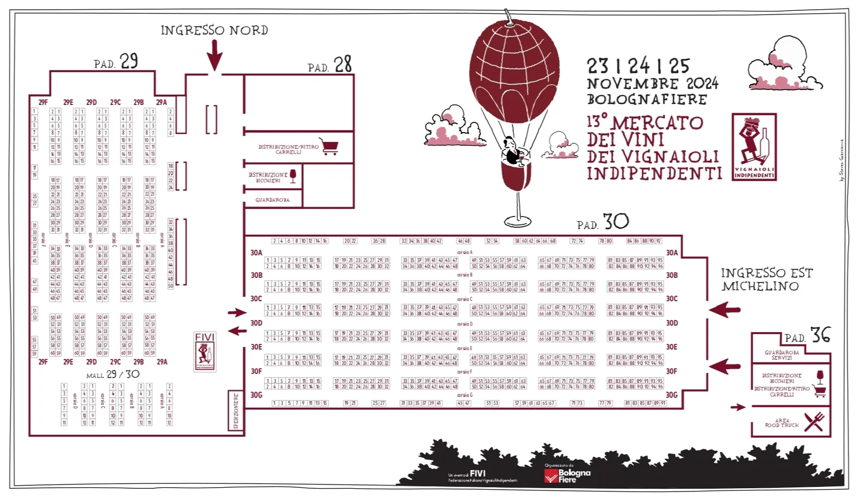 Mappa espositori Mercato dei Vini FIVI 2024 Bologna