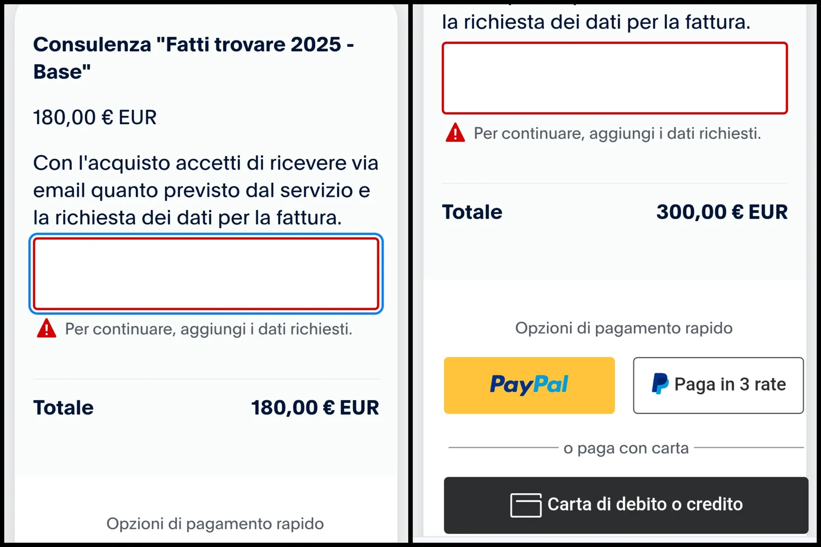 Esempio errore Paypal