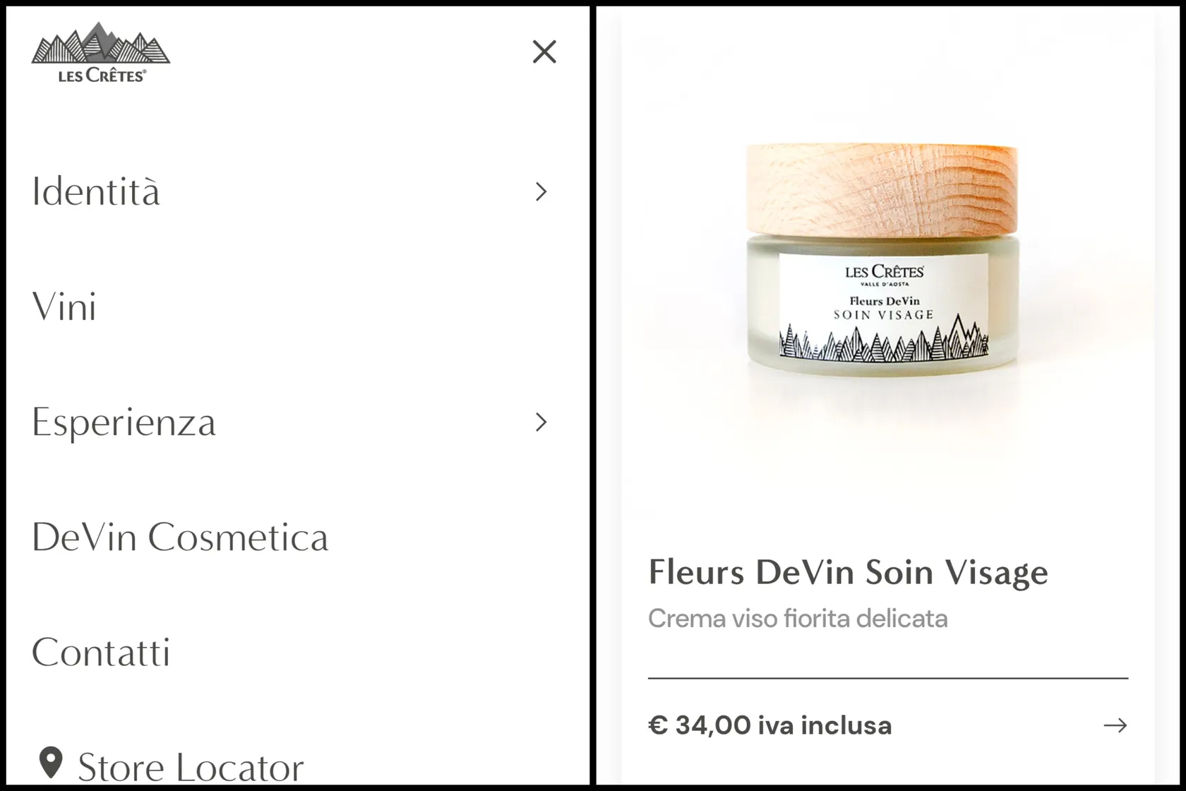 Linea cosmetici DeVin Cosmetica di Cantina Les Crêtes